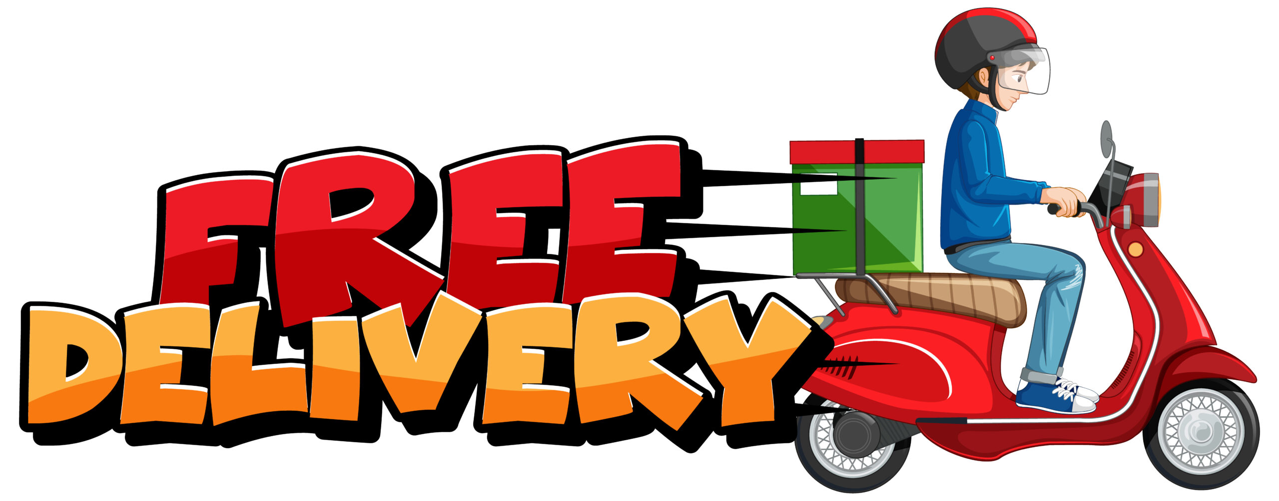 Free delivery logo with bike man or courier illustration
